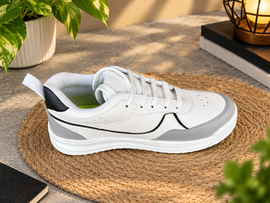 Men's White & Grey Premium Casual Sneakers