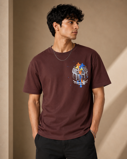 UrbanFit Men's Maroon Graphic Oversized T-Shirt | Premium Streetwear Casual