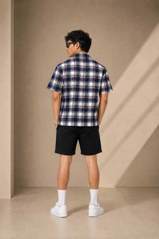 UrbanFit Blue & White Checkered Casual Shirt for Men