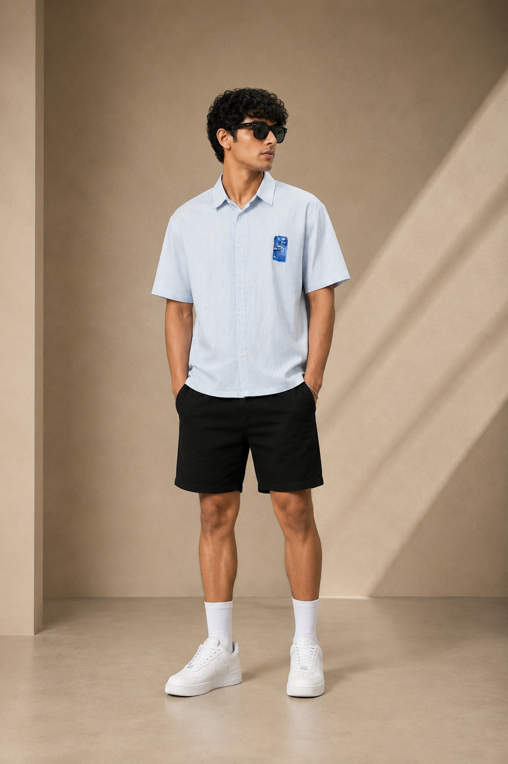 UrbanFit Men's Off-White Textured Oversized Shirt | Half Sleeve Casual Streetwear Shirt