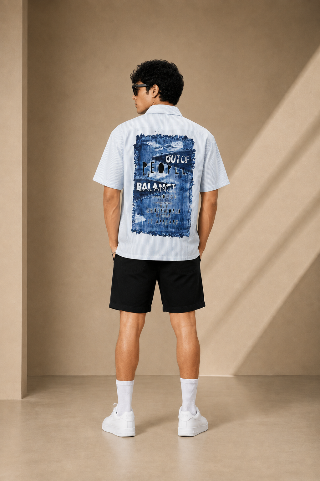 UrbanFit Men's Off-White Textured Oversized Shirt | Half Sleeve Casual Streetwear Shirt