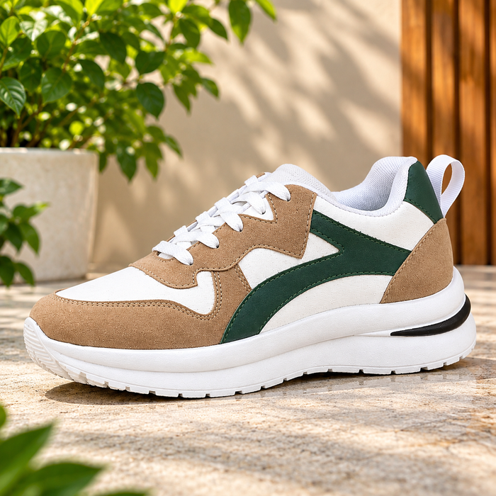 UrbanFit Classic Street Sneakers – White, Tan & Green