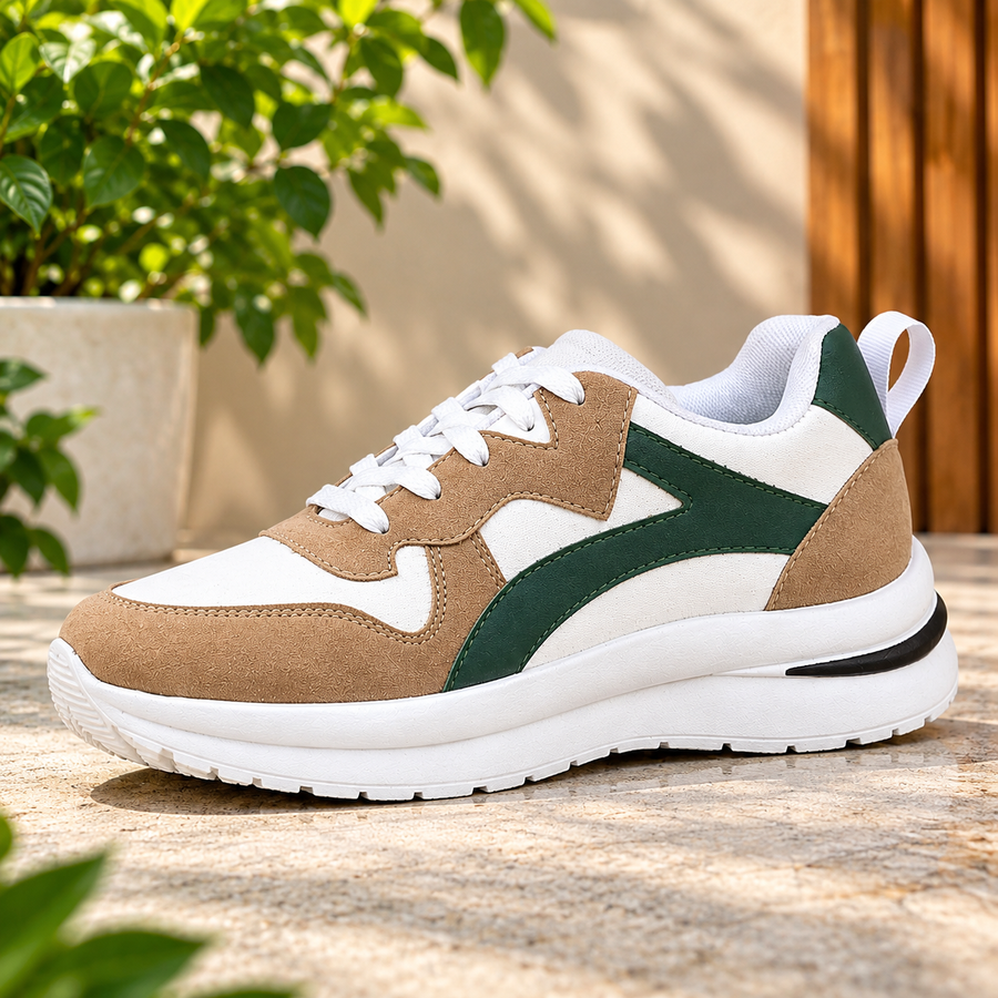 UrbanFit Classic Street Sneakers – White, Tan & Green