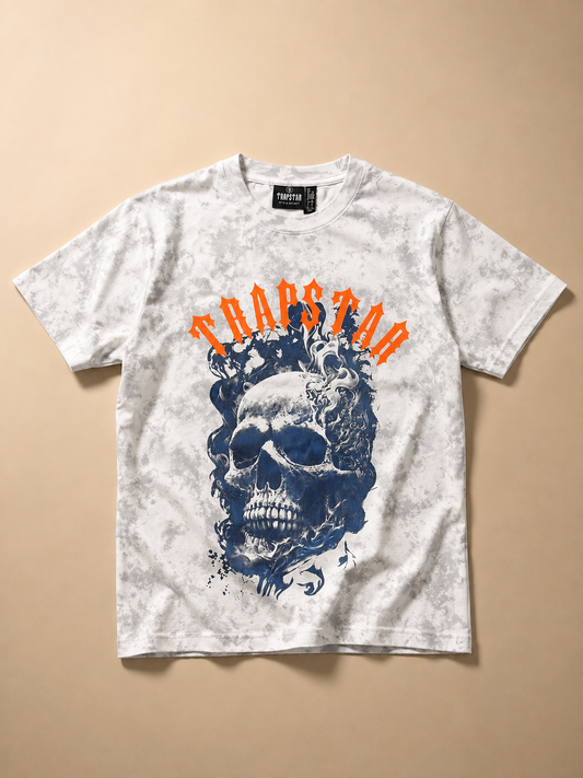 UrbanFit Men's White Acid Wash Skull Graphic Oversized T-Shirt – Premium Streetwear Tee
